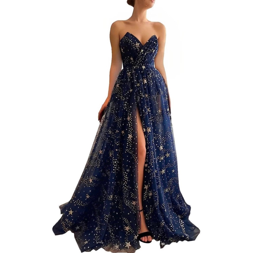 Starry Strapless Dress with Slit, Tulle formal evening gown